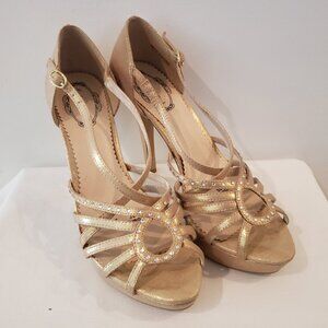 Debut Gold Rhinestone Strappy Heels